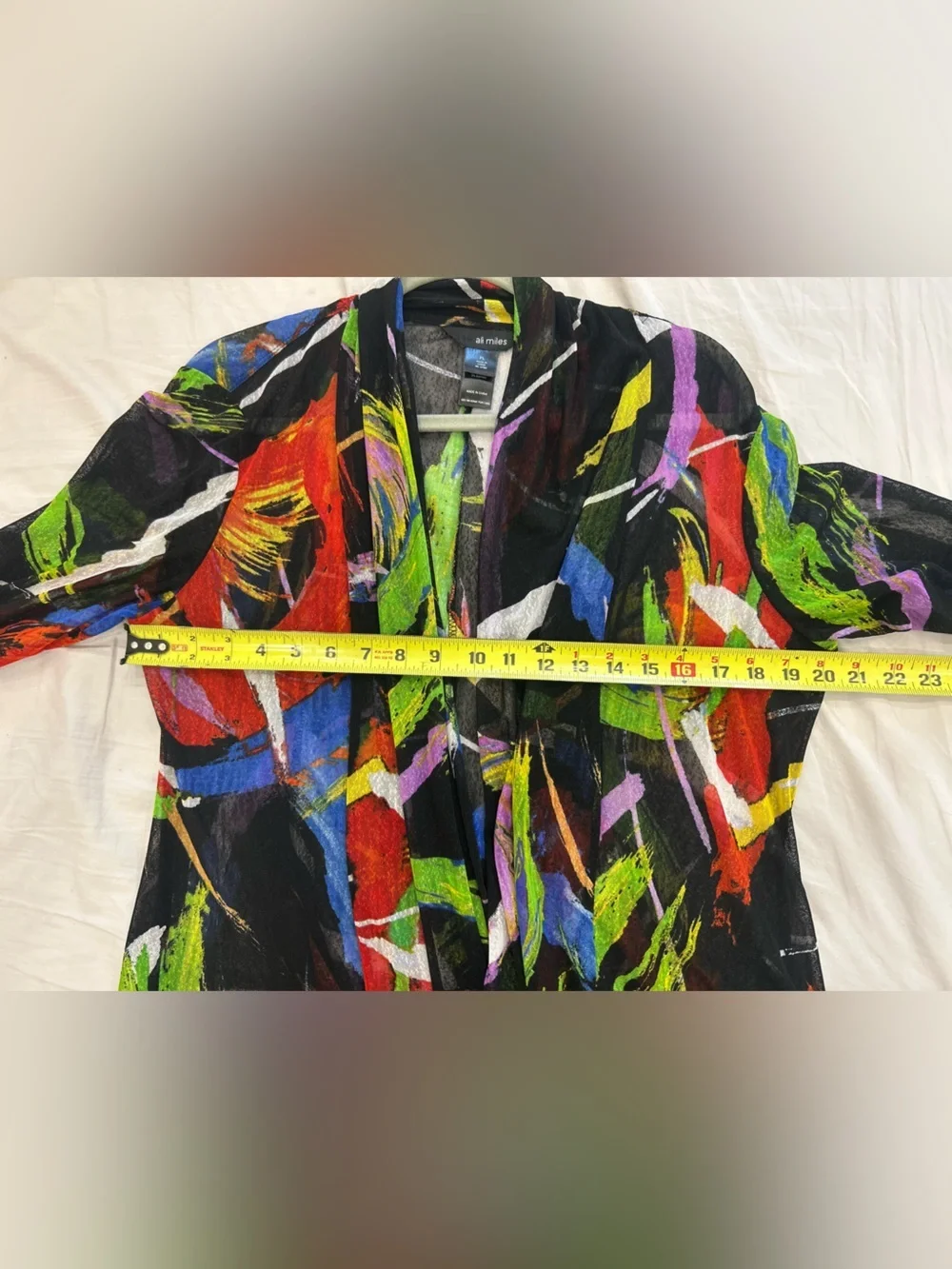 Ali miles NWT artsy colorful abstract open from mesh cardigan petite LG office